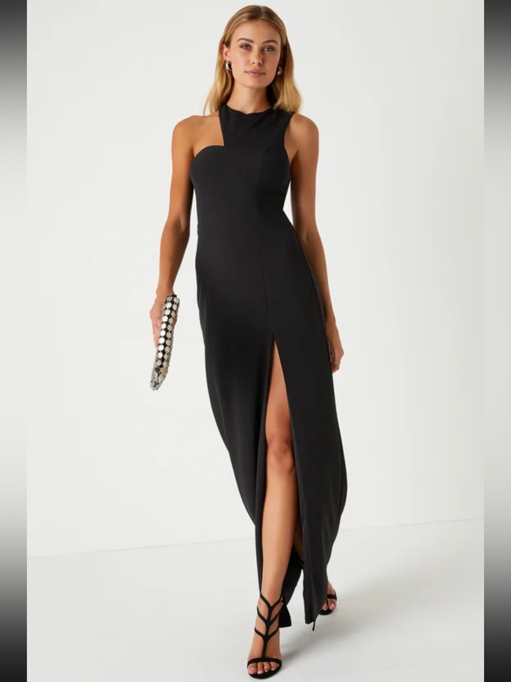 Elegant Black High-Slit Evening Dress
